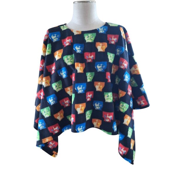 Handmade Beatles Fleece Poncho Retro Pop Art Colorful Medium One Size - Picture 8 of 9